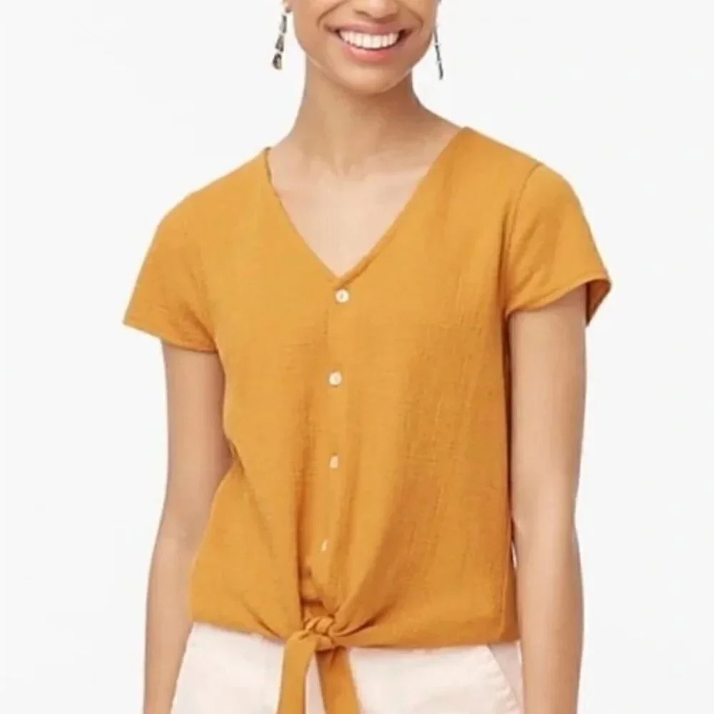 J. Crew Factory Golden Orange Tie Front Short Sleeve M